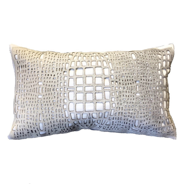 Filigree Hair-on-Hide Pillow Cover with Insert, Light Grey - BlueJay Avenue