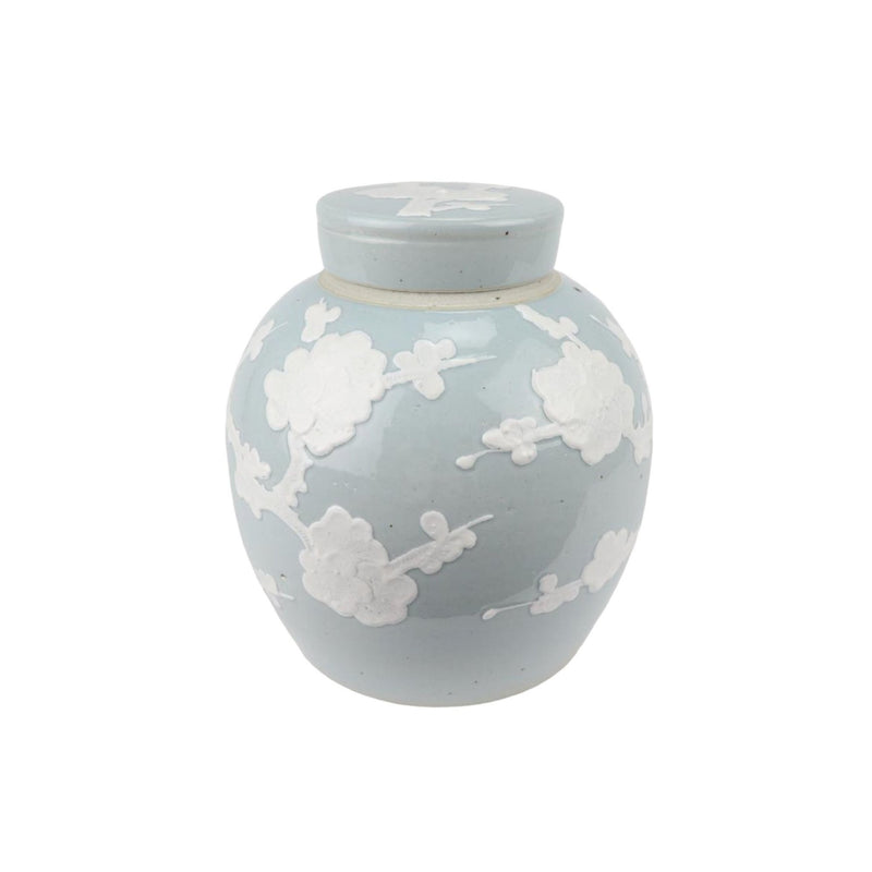 Flat Top Cherry Blossom Jar, Blue - BlueJay Avenue