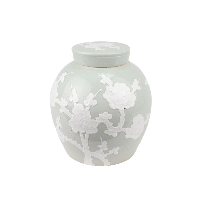 Flat Top Cherry Blossom Jar, Light Green - BlueJay Avenue