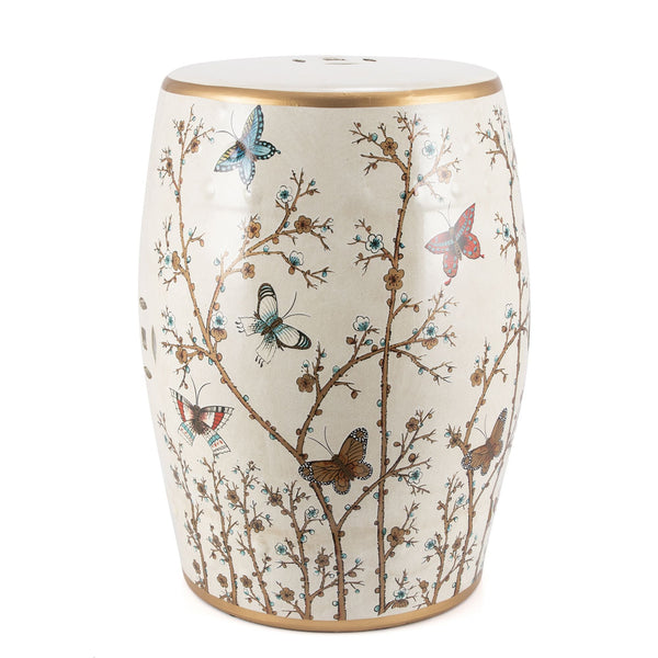 French Vanilla Butterfly Accent Stool - BlueJay Avenue
