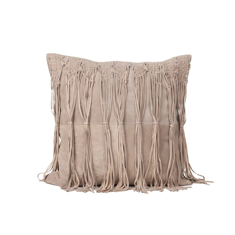 Fringe Suede Pillow Cover with Insert, Beige - BlueJay Avenue