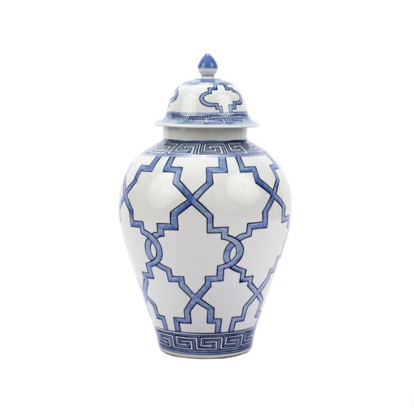 Greek Key Grids Heaven Porcelain Jar - BlueJay Avenue
