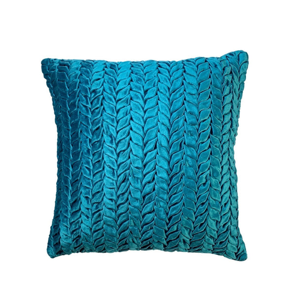 Hand Tucked Viscose Velvet Pillow Cover with Insert, Teal - BlueJay Avenue