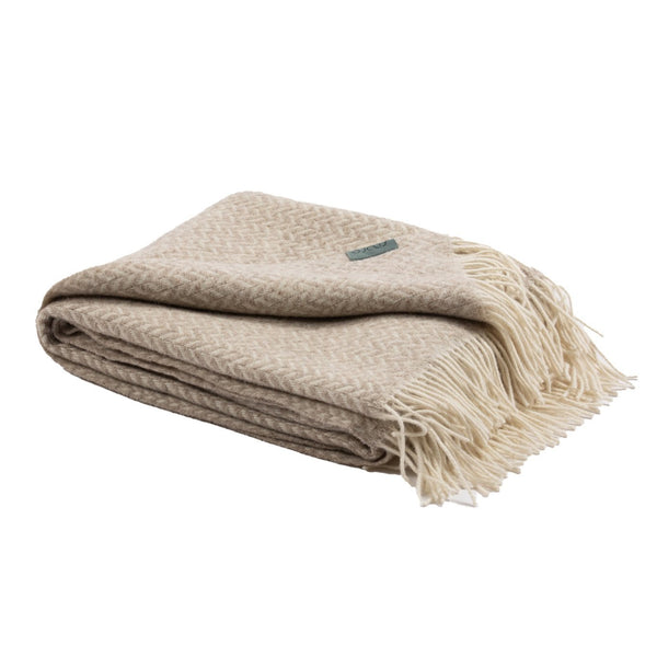 Herringbone Wool Throw Blanket, Taupe - BlueJay Avenue