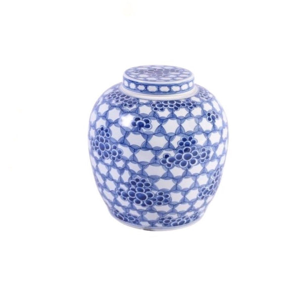 Honeycomb Floral Lidded Ming Porcelain Jar - BlueJay Avenue