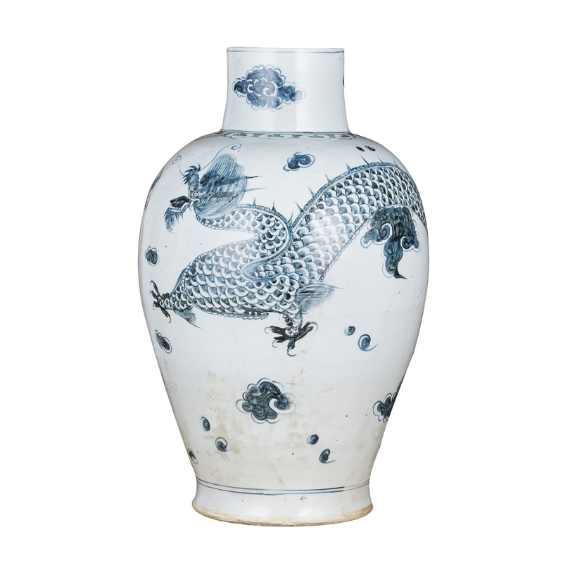 Indigo Baluster Vase Dragon Motif - BlueJay Avenue