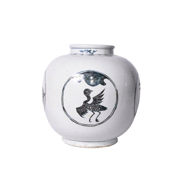 Indigo Medallion Jar Crane Turtle Motif - BlueJay Avenue