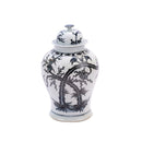 Indigo Porcelain Magpie On Plum Treetop Temple Jar - BlueJay Avenue