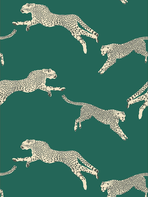 Leaping Cheetah Wallpaper, Ever Green - BlueJay Avenue