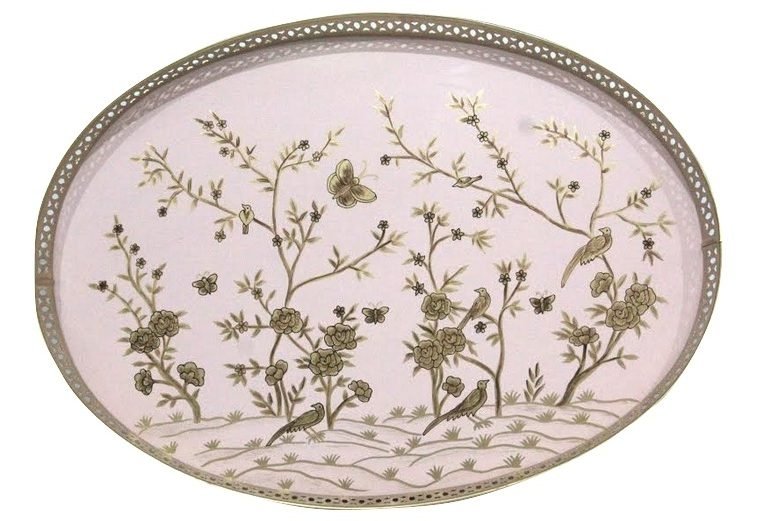 Lian Chinoiserie Metal Tray, Pink - BlueJay Avenue