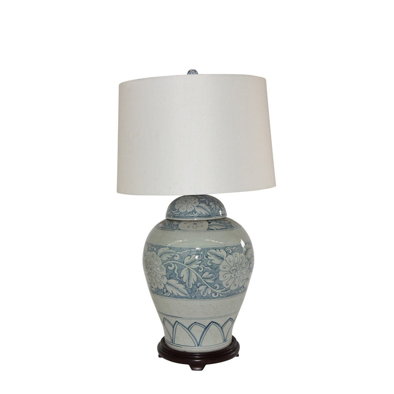 Lidded Peony Jar Table Lamp, Blue - BlueJay Avenue