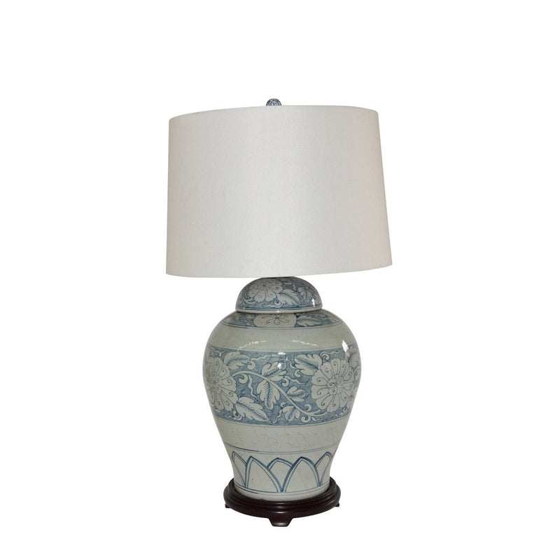 Lidded Peony Jar Table Lamp, Blue - BlueJay Avenue