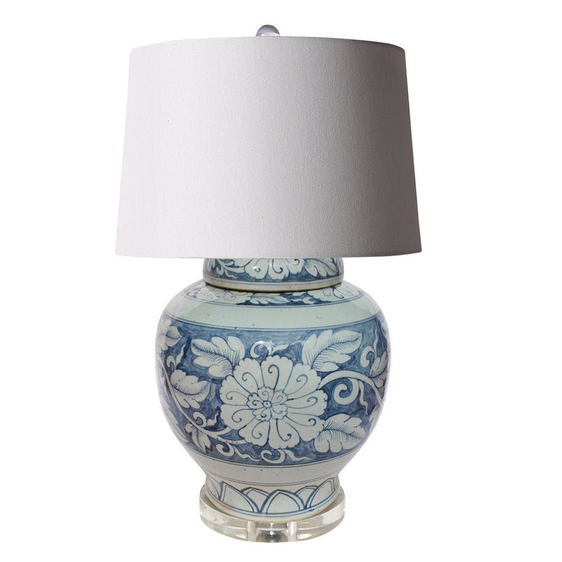 Lidded Peony Jar Table Lamp, Blue - BlueJay Avenue