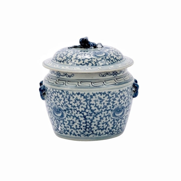 Lidded Rice Jar Floral Motif - BlueJay Avenue