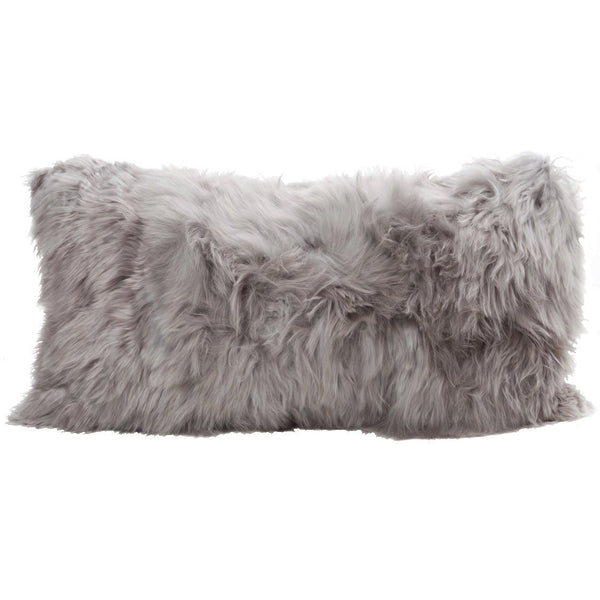 Luxurious Fur Alpaca Pillow with Insert, Cool Grey, 11"X22" - BlueJay Avenue