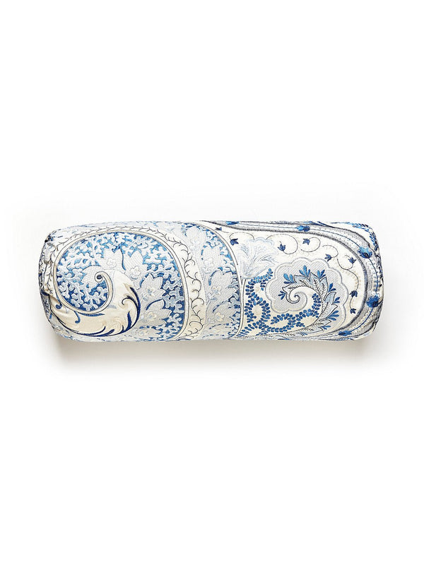 Malabar Paisley Bolster Pillow, Porcelain - BlueJay Avenue