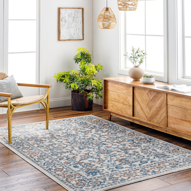 Marvel Traditional Cream And Blue Area Rug - BlueJay Avenue