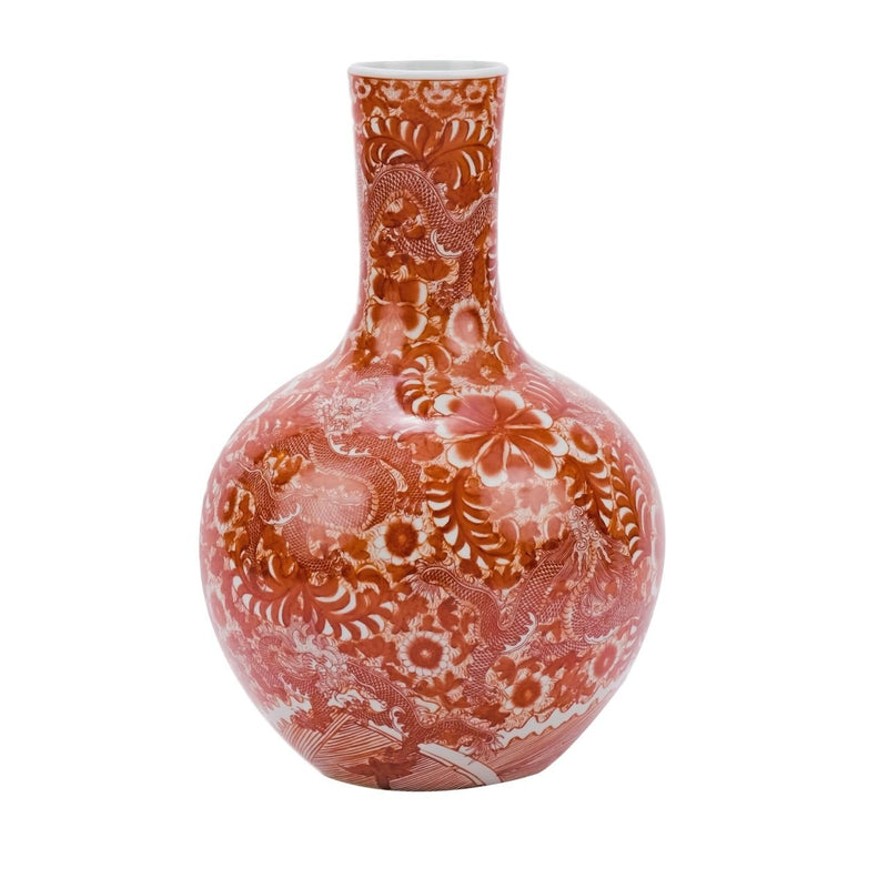 Orange Globular Vase W/ Dragon Motif - BlueJay Avenue