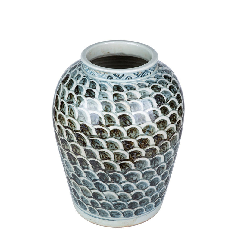 Porcelain Decorative Jar With Fish Scale Pattern - BlueJay Avenue