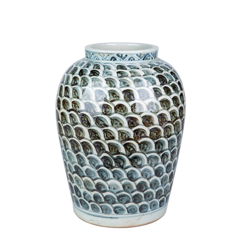 Porcelain Decorative Jar With Fish Scale Pattern - BlueJay Avenue