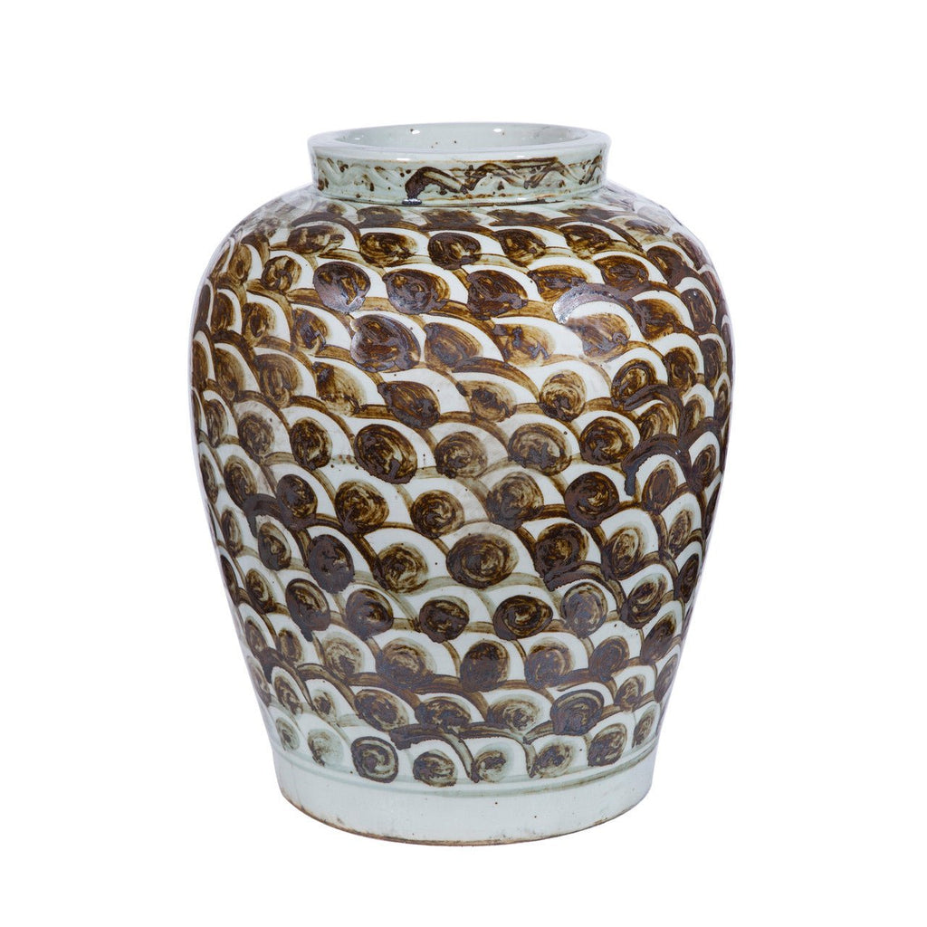 Rusty Brown Fish Scale Decorative Jar - Porcelain Temple Jar for ...