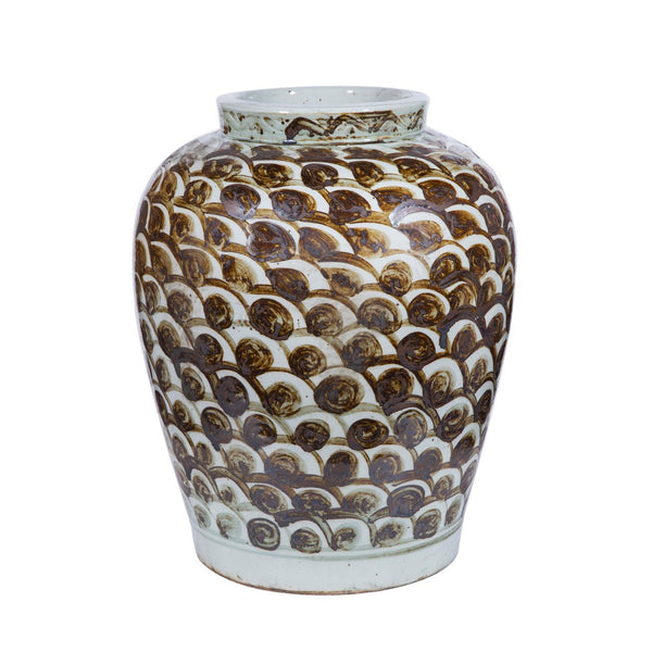 Rusty Brown Ginger Jar With Fish Scale Pattern - BlueJay Avenue