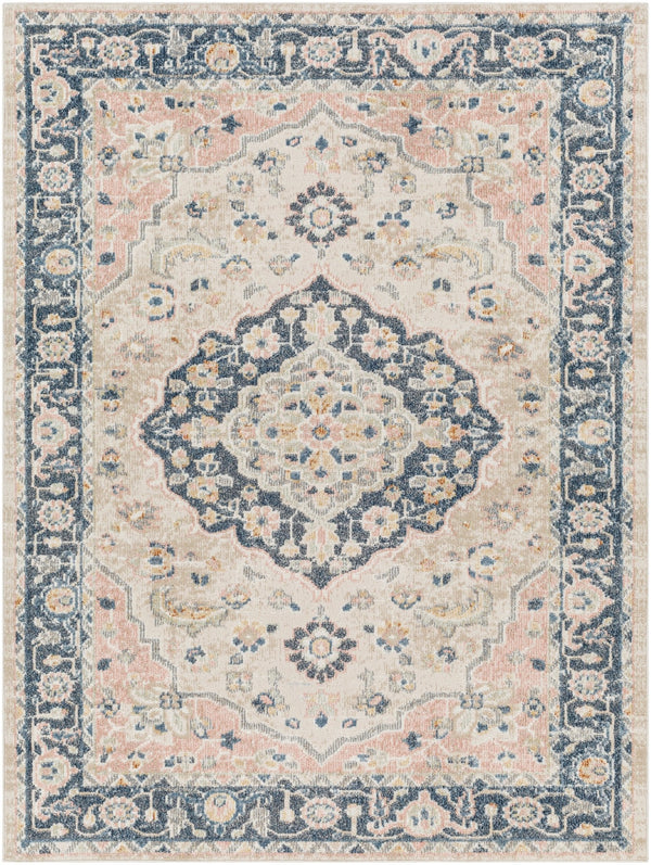 Santana Traditional Medallion Rose And Blue Area Rug - BlueJay Avenue