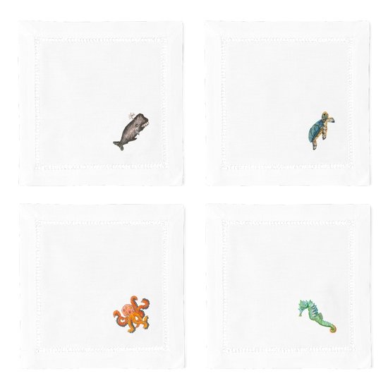 Sea Life Cocktail Napkins, Set of 4 - BlueJay Avenue