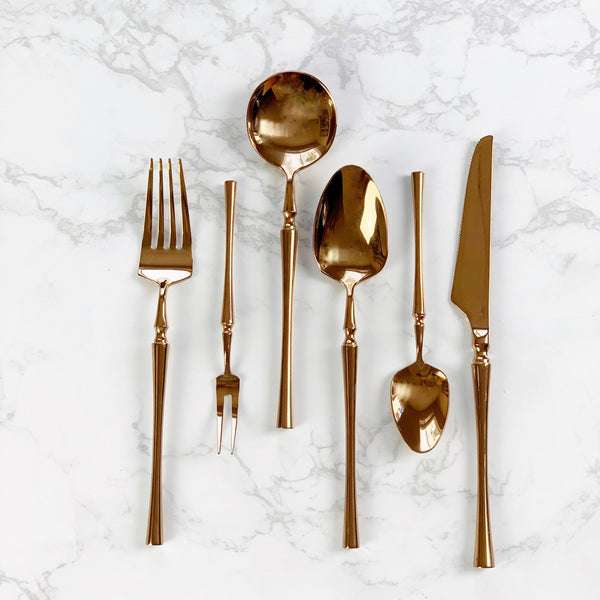 SiJi Flatware Set of 6, Rose Gold, Mirror Polish - BlueJay Avenue