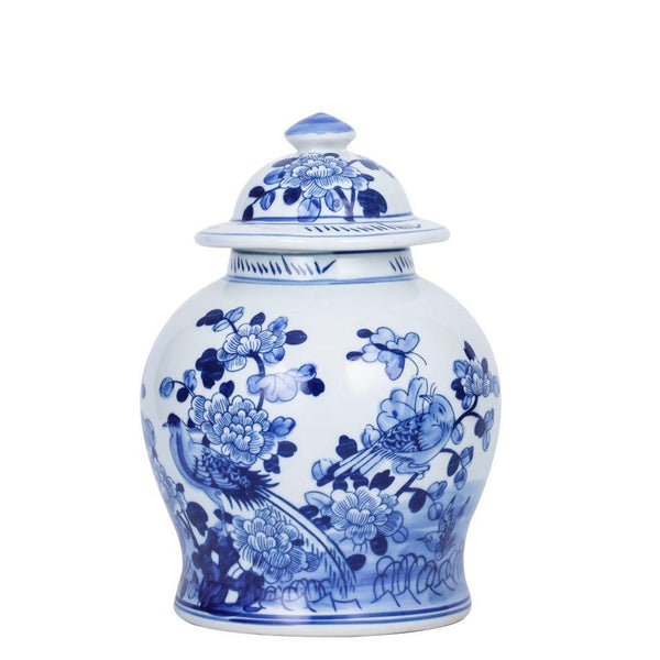 Small Porcelain Temple Jar Birds Blossom - BlueJay Avenue