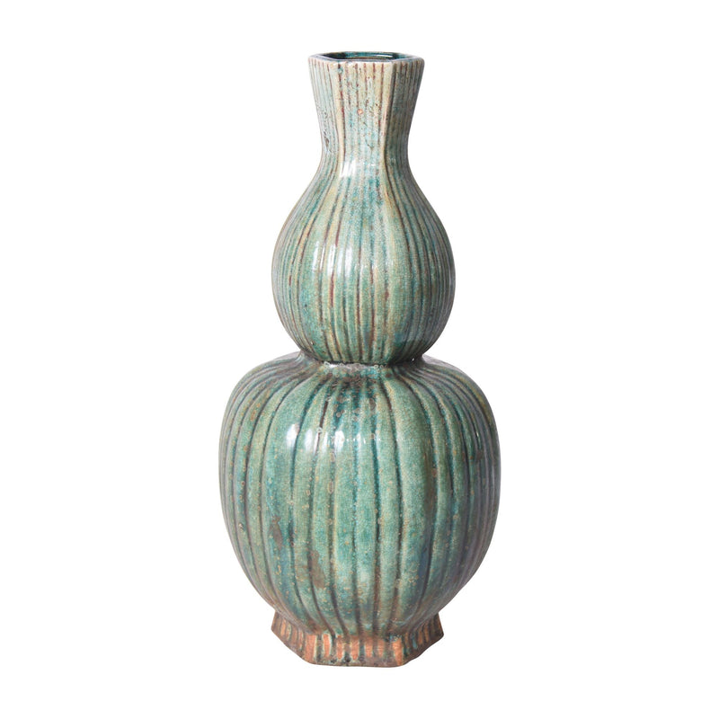 Speckled Green Hexagonal Fluted Gourd Vase - BlueJay Avenue