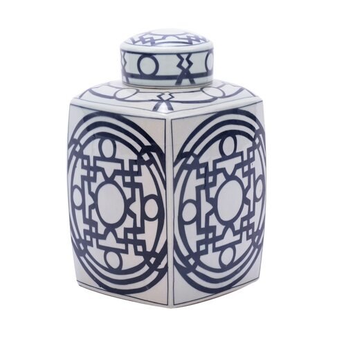 Square Tea Jar With Pattern of Lines, Large - BlueJay Avenue
