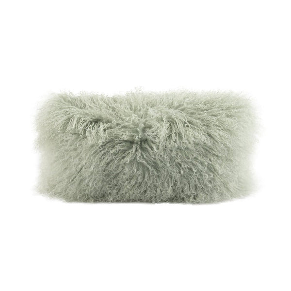 Tibetan Lamb Lumbar Pillow With Insert, Jade, 11" x 22" - BlueJay Avenue