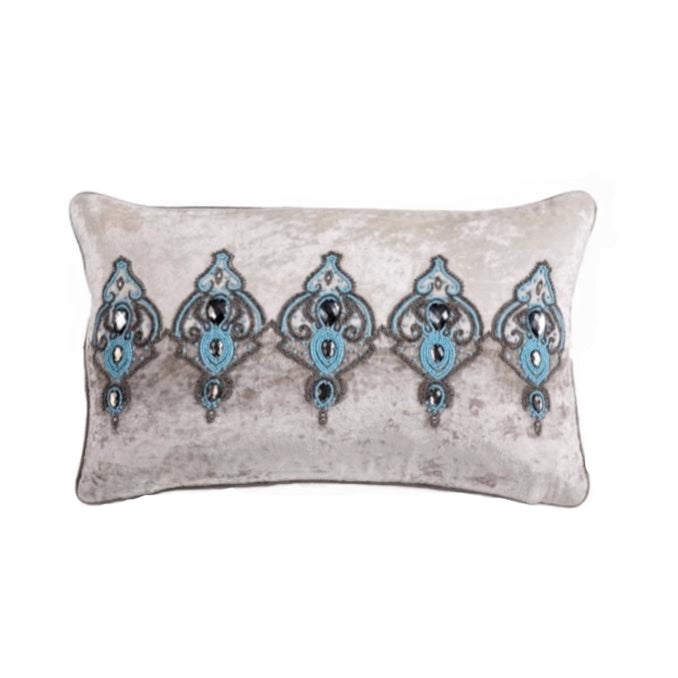 Velvet Bead Embroidered Pillow Cover With Insert, Basque - BlueJay Avenue
