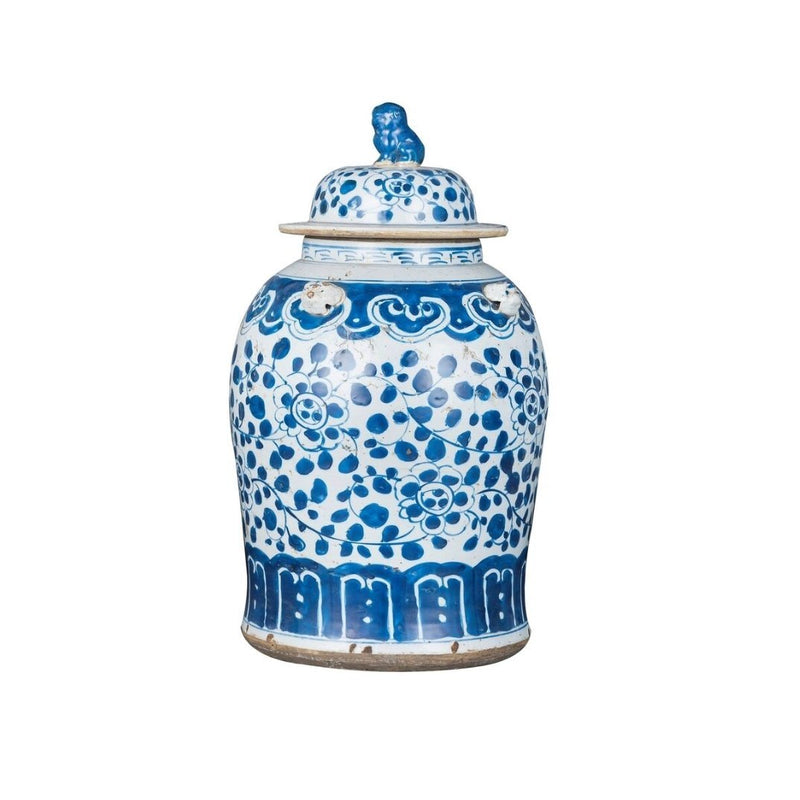 Vintage Temple Jar Curly Vine Flower Motif - BlueJay Avenue