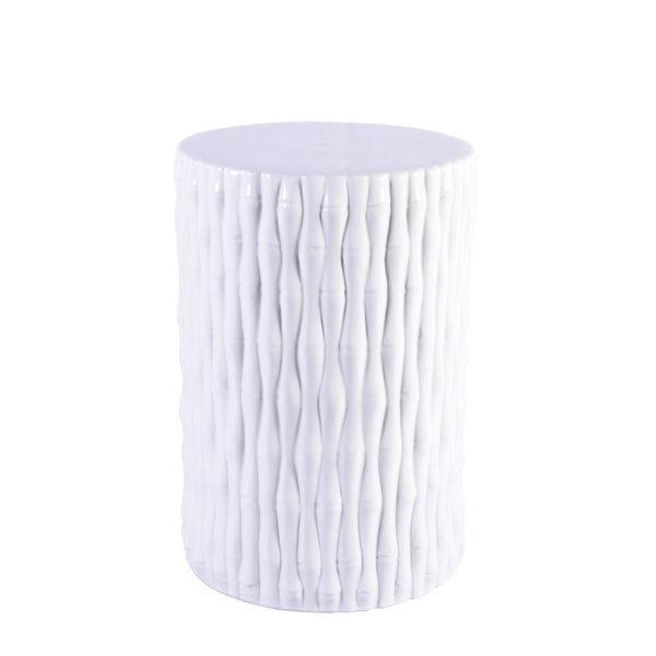 White Cylinder Garden Stool Bamboo Carving - BlueJay Avenue