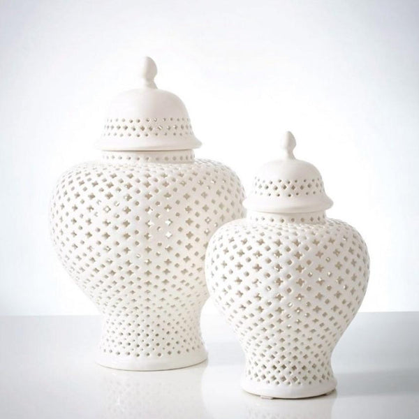 White Lattice Ginger Porcelain Jar With Lid - BlueJay Avenue