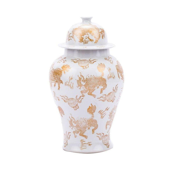 White Temple Jar Gold Kylin - BlueJay Avenue