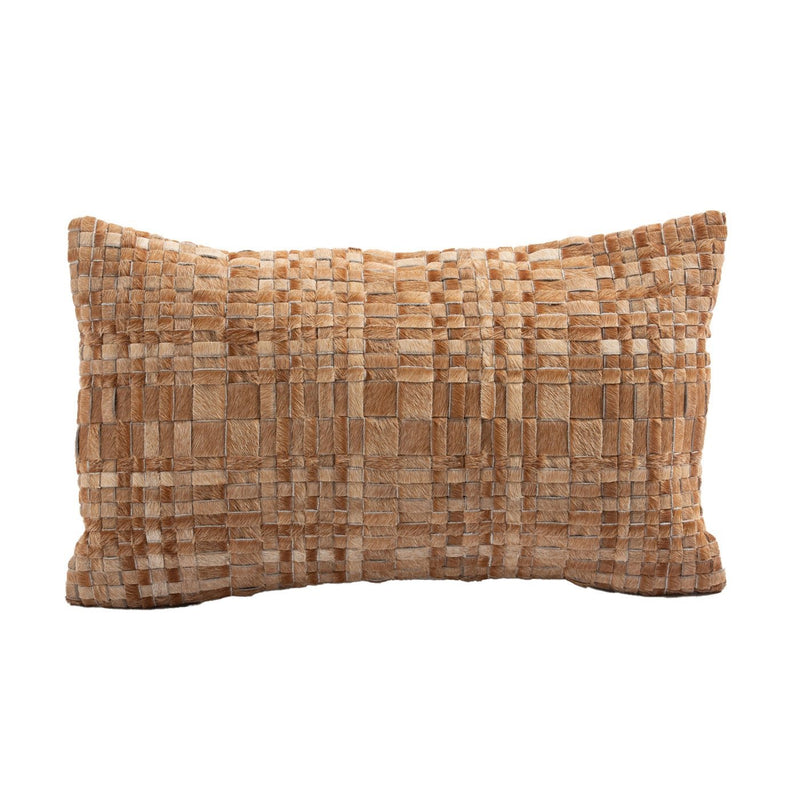 Woven Cowhide Throw Pillow, Tan - BlueJay Avenue