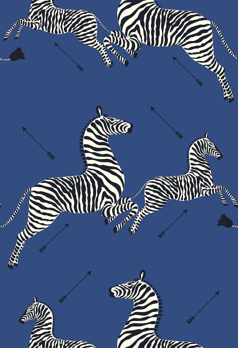 Zebras Wallpaper, Denim - BlueJay Avenue