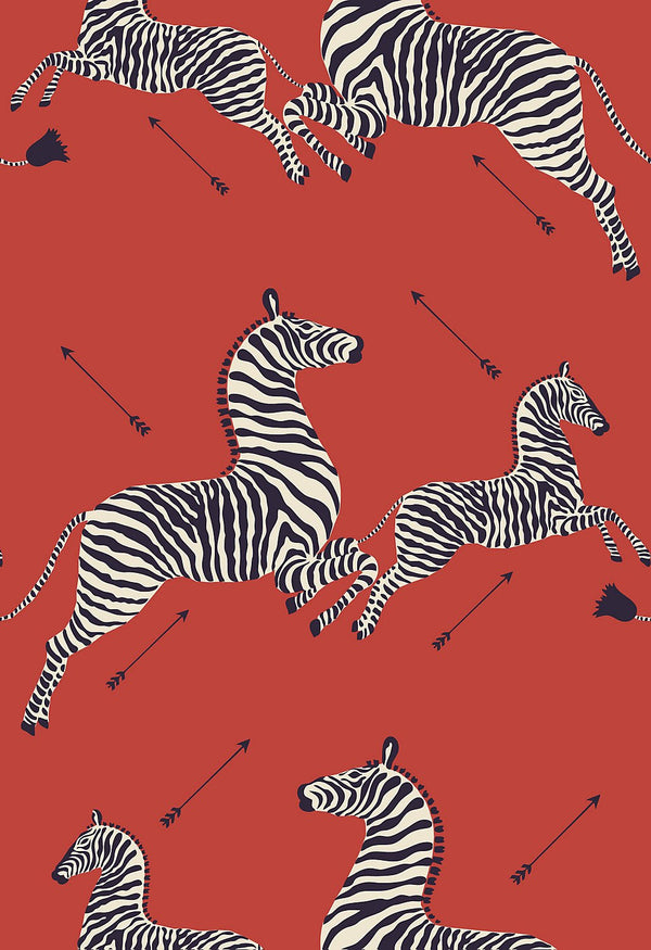 Zebras Wallpaper, Masai Red - BlueJay Avenue