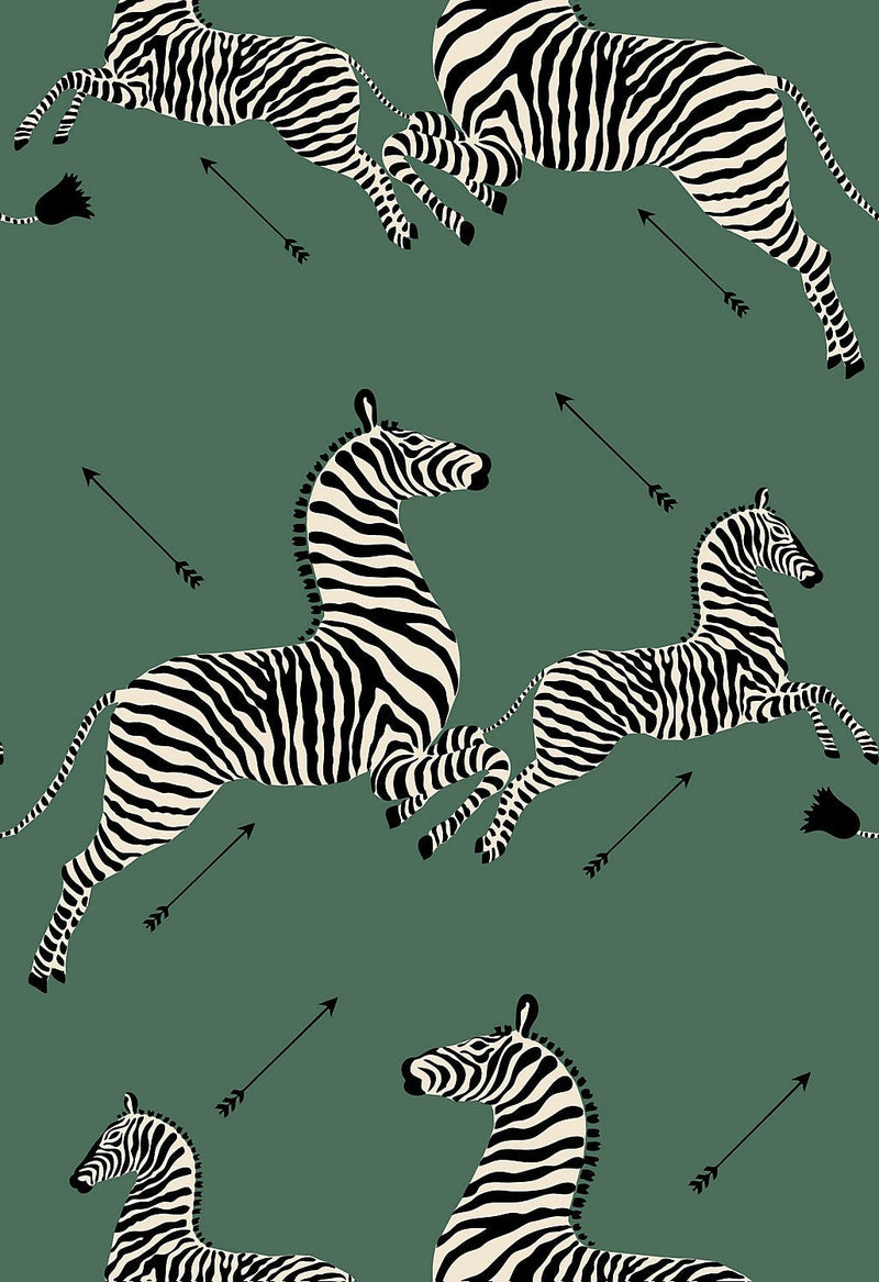 Zebras Wallpaper, Serengeti Green - BlueJay Avenue